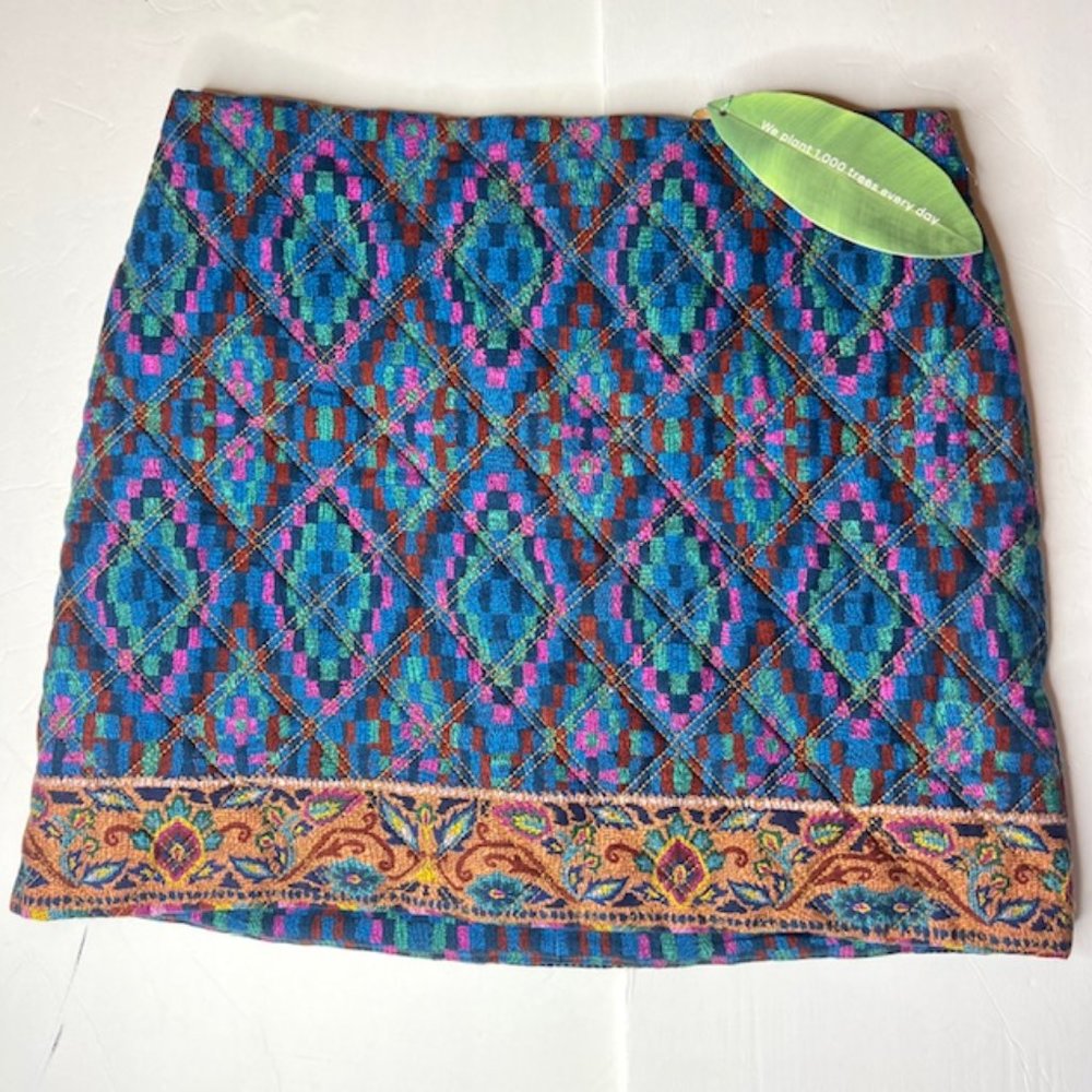 Farm Rio Tapestry Scarf Blue Quilted Mini Skirt - Size XL - NEW - Picture 2 of 6